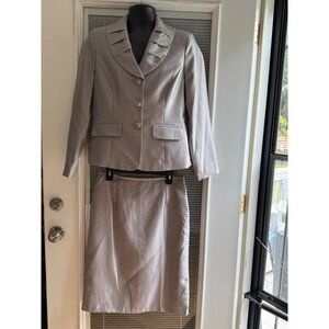 Danillo Skirt Suit Womens 6 Silver New 2 Piece Ruffle Jacket Pencil Skirt